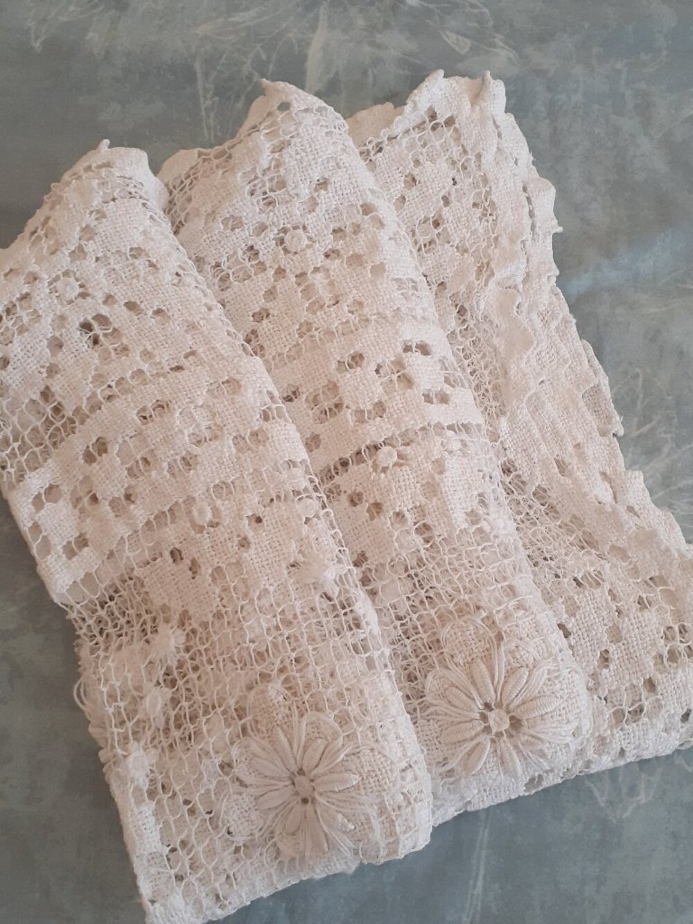 Vintage Floral Crochet Square Tablecloth